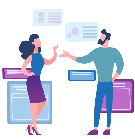 Ilustración de un hombre y una mujer conversando